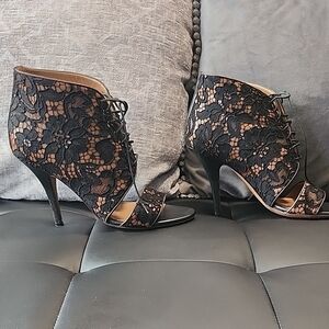 Elegant Black Lace Heeled Booties